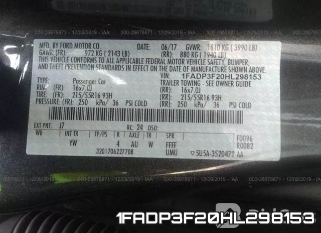 1FADP3F20HL298153 фото 5