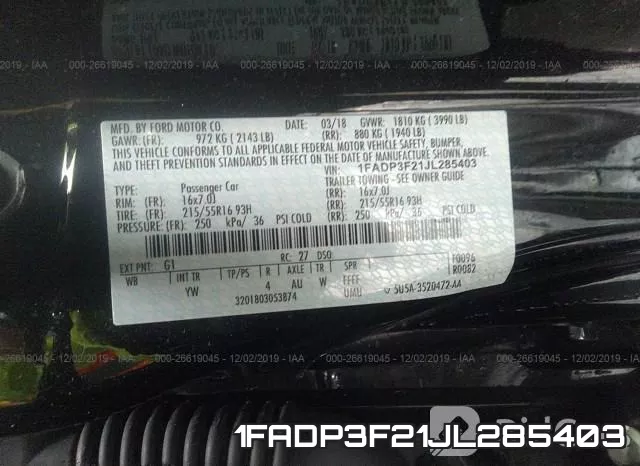 1FADP3F21JL285403 фото 5