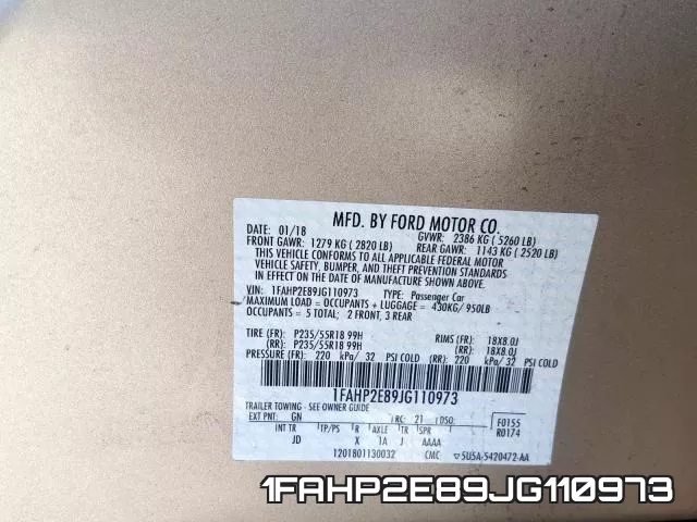 1FAHP2E89JG110973 фото 2