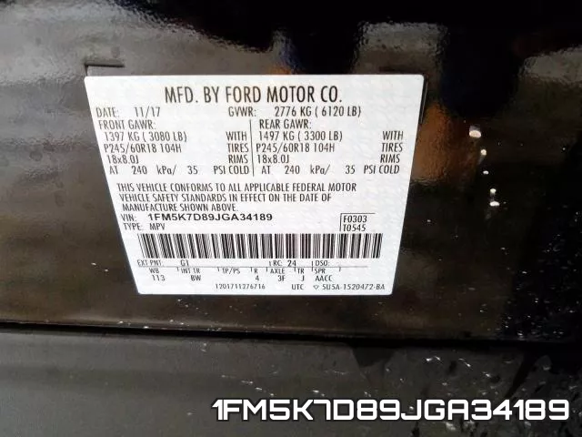 1FM5K7D89JGA34189 фото 2