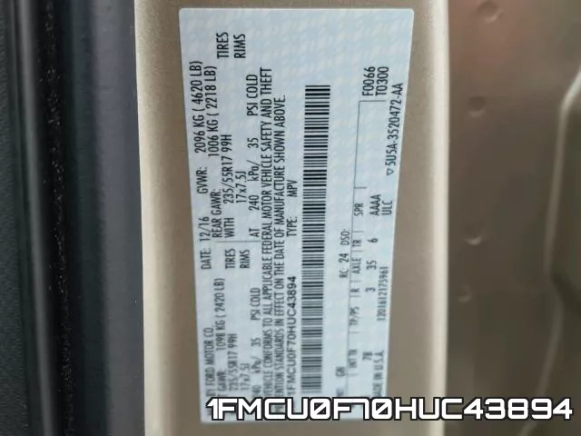 1FMCU0F70HUC43894 фото 2