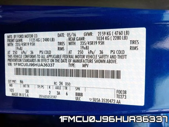 1FMCU0J96HUA36337 фото 2