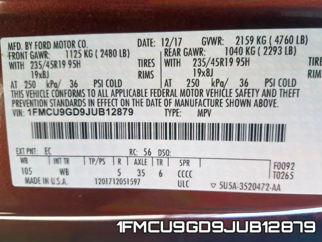 1FMCU9GD9JUB12879 фото 2