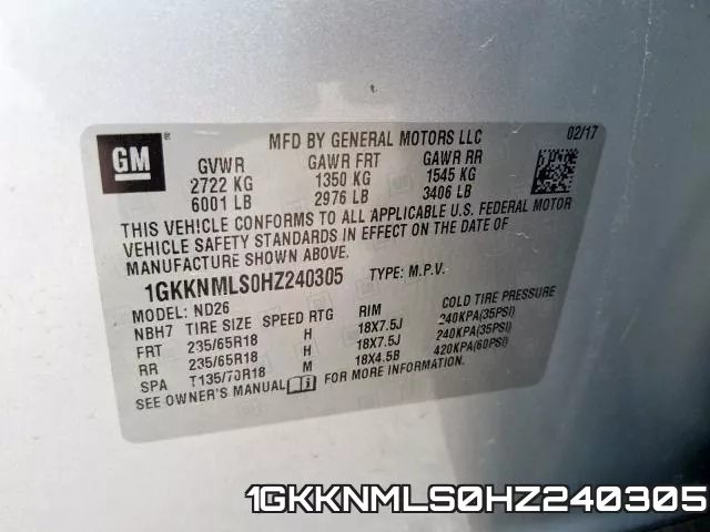 1GKKNMLS0HZ240305 фото 2