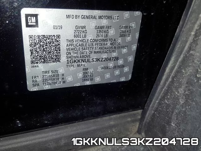 1GKKNULS3KZ204728 фото 2