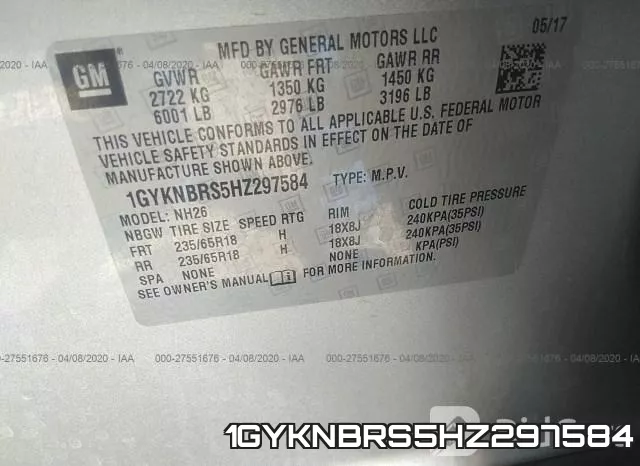 1GYKNBRS5HZ297584 фото 8