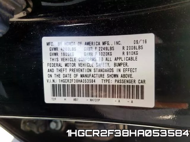 1HGCR2F38HA053584 фото 2