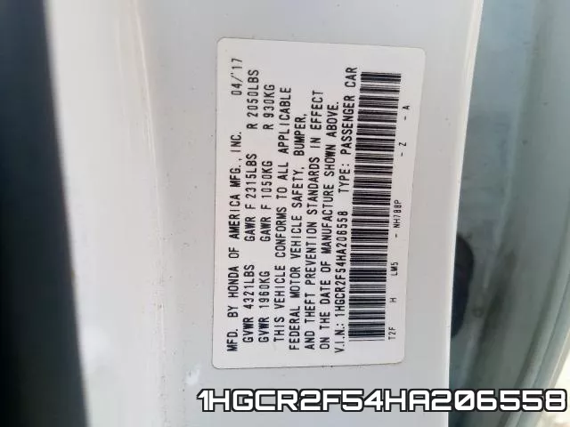 1HGCR2F54HA206558 фото 2