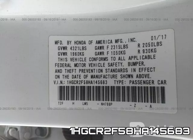 1HGCR2F58HA145683 фото 9