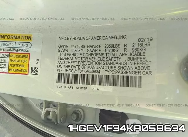 1HGCV1F34KA058634 фото 6
