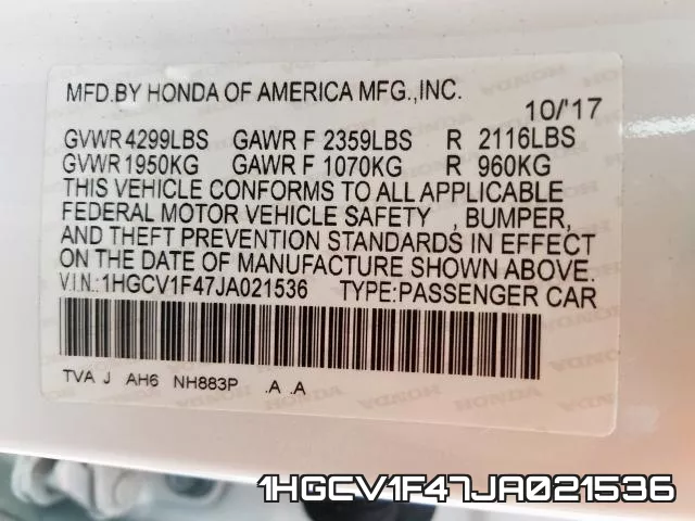 1HGCV1F47JA021536 фото 2