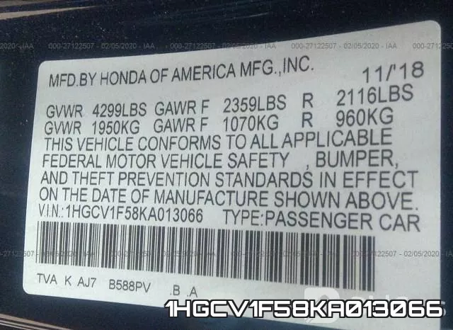 1HGCV1F58KA013066 фото 5