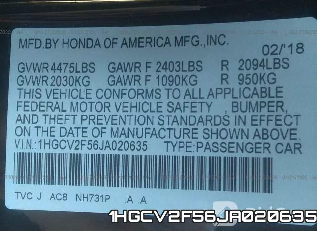 1HGCV2F56JA020635 фото 7