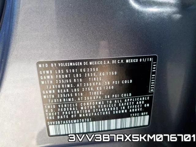 3VV3B7AX5KM076701 фото 2