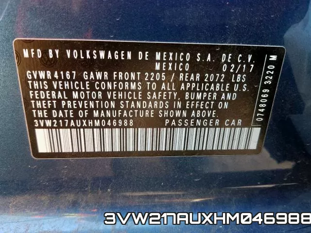 3VW217AUXHM046988 фото 2