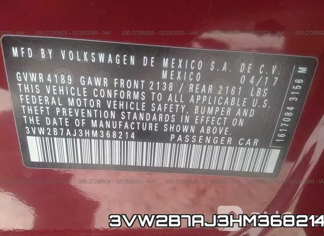 3VW2B7AJ3HM368214 фото 5