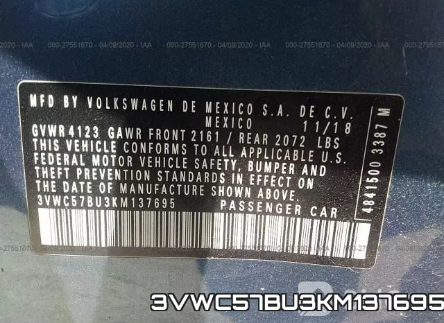 3VWC57BU3KM137695 фото 9