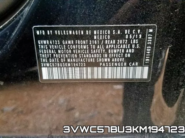 3VWC57BU3KM194723 фото 2