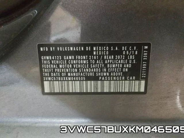 3VWC57BUXKM046505 фото 2