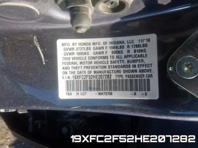 19XFC2F52HE207282 фото 2