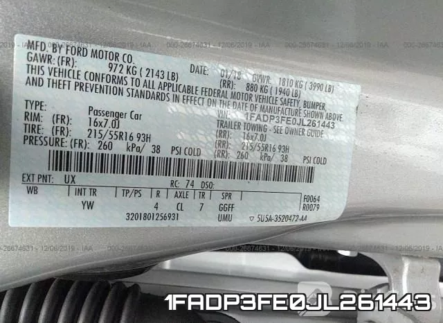 1FADP3FE0JL261443 фото 6