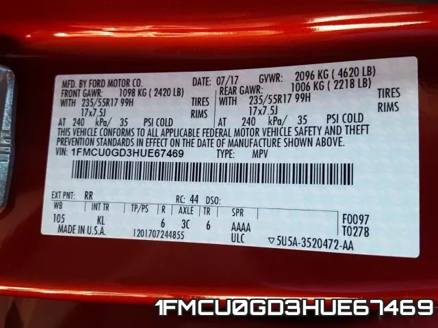 1FMCU0GD3HUE67469 фото 2