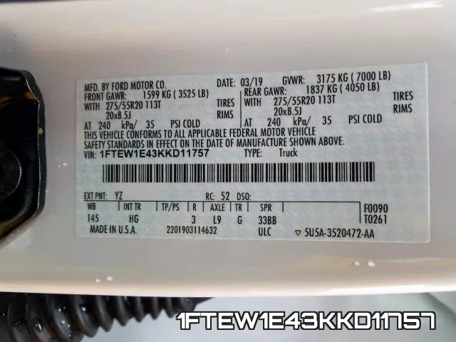 1FTEW1E43KKD11757 фото 2