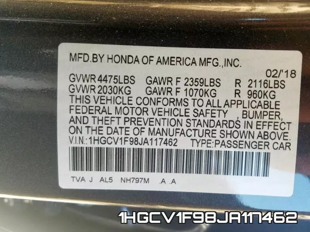 1HGCV1F98JA117462 фото 2
