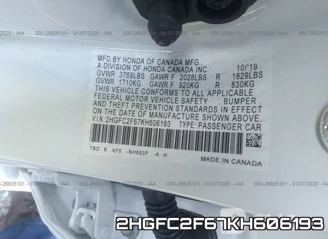 2HGFC2F67KH606193 фото 6