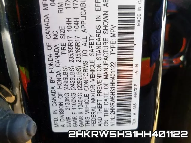 2HKRW5H31HH401122 фото 2