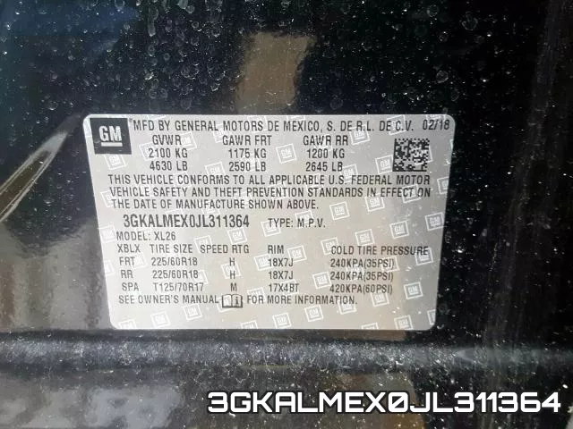 3GKALMEX0JL311364 фото 2