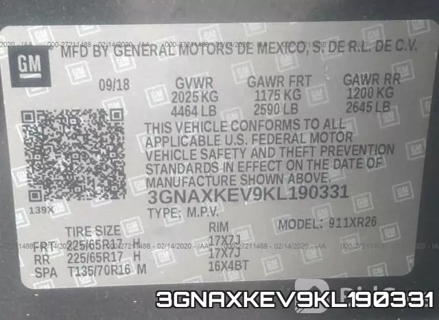 3GNAXKEV9KL190331 фото 7