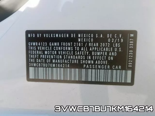 3VWCB7BU7KM164214 фото 2