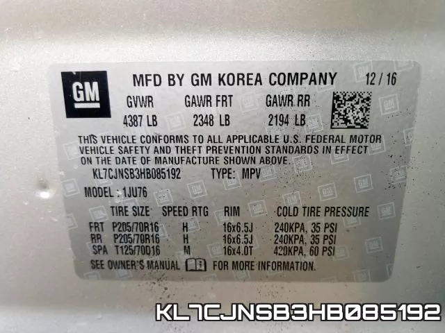 KL7CJNSB3HB085192 фото 2
