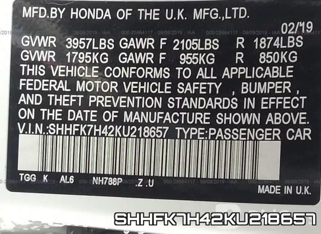 SHHFK7H42KU218657 фото 4