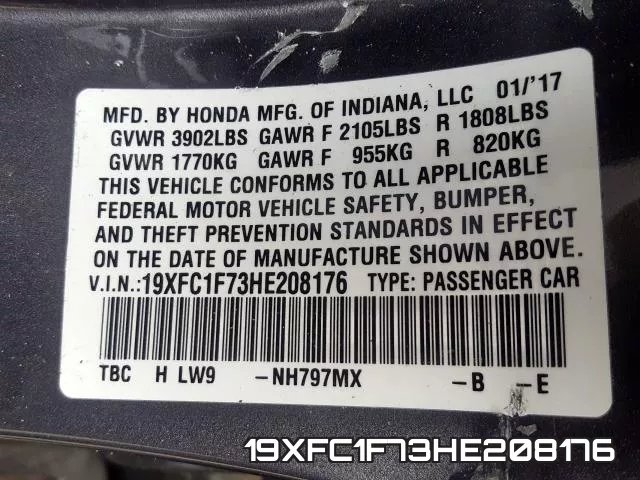 19XFC1F73HE208176 фото 2
