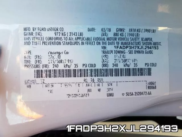1FADP3H2XJL294193 фото 2