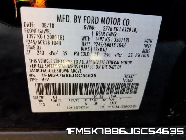 1FM5K7B86JGC54635 фото 2
