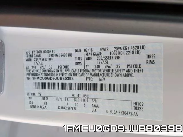 1FMCU0GD9JUB80398 фото 2