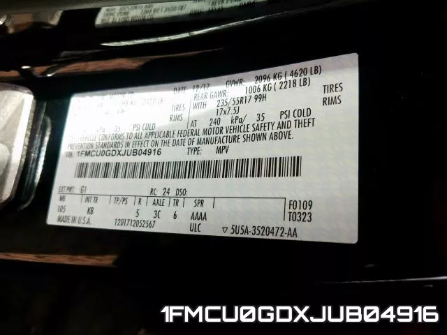 1FMCU0GDXJUB04916 фото 2