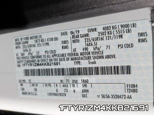 1FTYR1ZM4KKB21691 фото 2