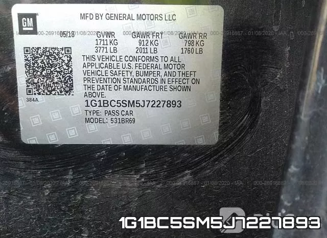 1G1BC5SM5J7227893 фото 7
