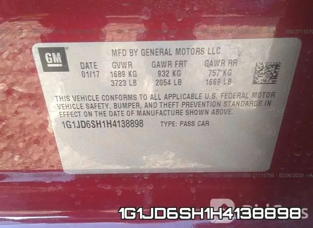 1G1JD6SH1H4138898 фото 8
