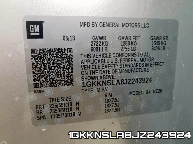 1GKKNSLA8JZ243924 фото 2