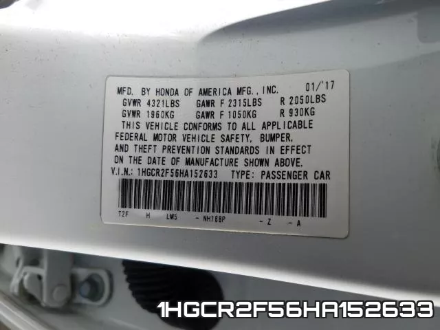 1HGCR2F56HA152633 фото 2