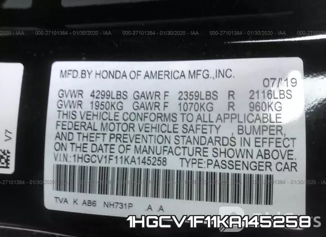1HGCV1F11KA145258 фото 6