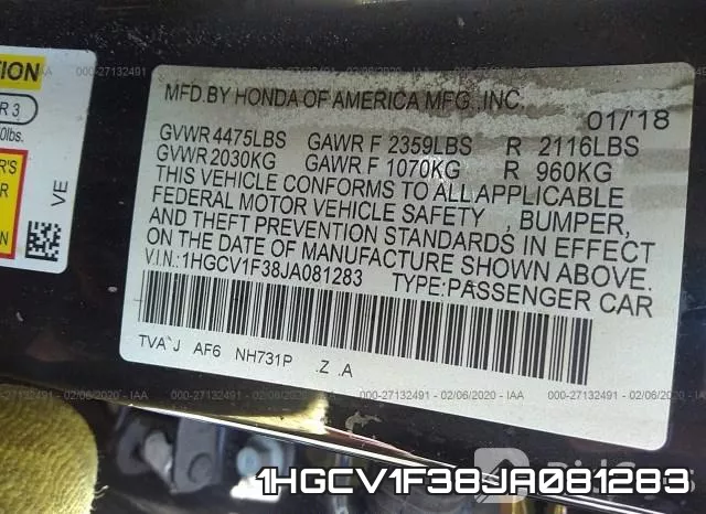 1HGCV1F38JA081283 фото 7