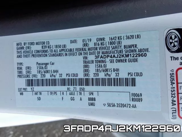 3FADP4AJ2KM122960 фото 2