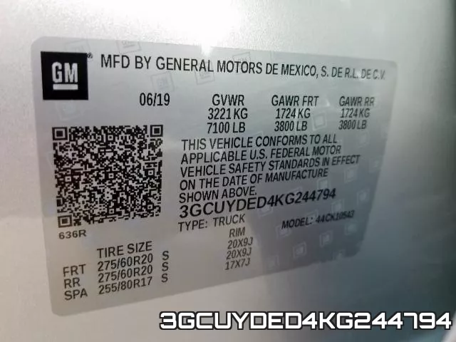 3GCUYDED4KG244794 фото 2