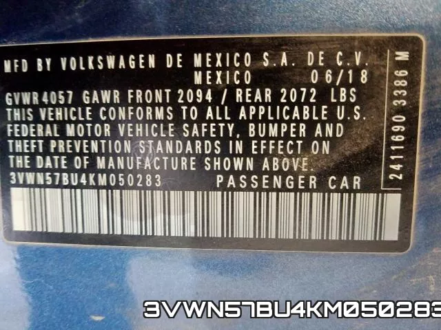 3VWN57BU4KM050283 фото 2